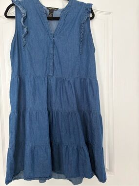 Blue Chambray Tiered Sleeveless Dress